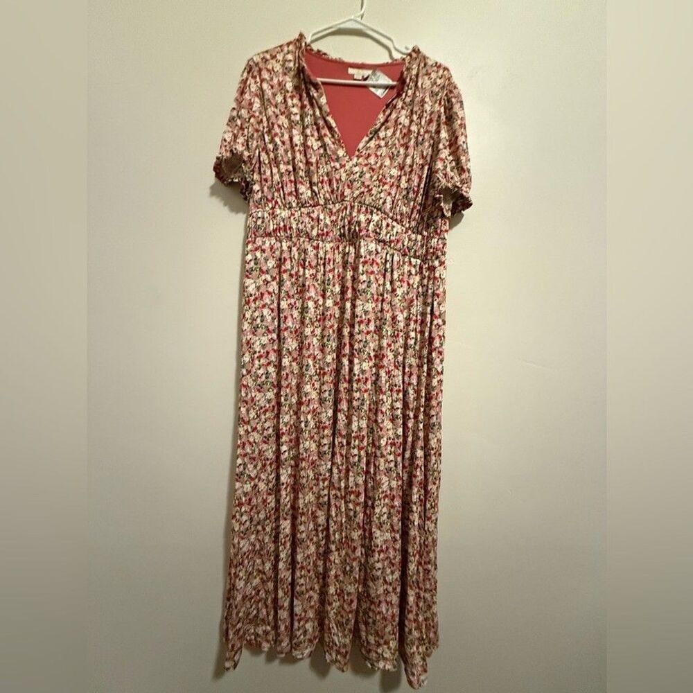 Boden Ruched strech Jersey Pink Floral Maxi Dress women short sleeve plus 14R - Picture 4 of 13